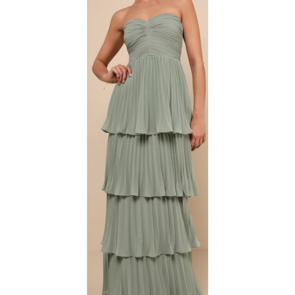 Lulu's Sage Green Strapless Maxi Dress